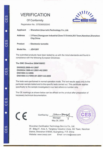 China SHENZHEN SINOMATIC TECHNOLOGY CO., LIMITED certificaciones