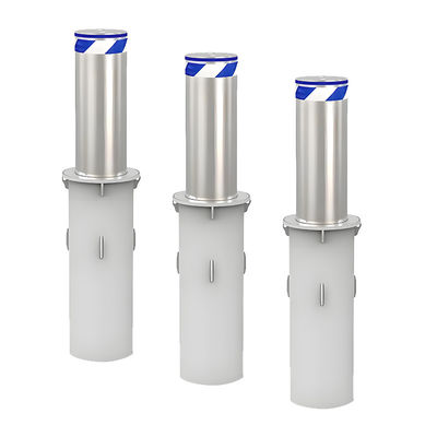 Bolardo hidráulico automático con tira LED de acero inoxidable cepillado para mitigación de vehículos hostiles (HVM)