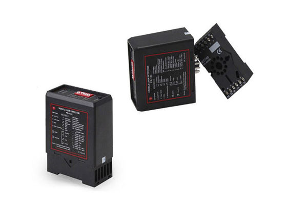Detector de bucle inductivo PD-132 con rango de frecuencia de 20 kHz a 170 kHz, tiempo de reacción de 100 ms y relés de salida de 240 V/5 A para puertas automáticas
